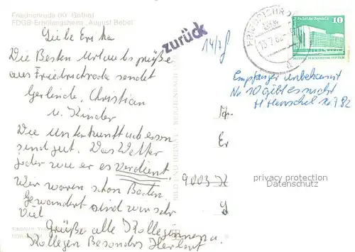 AK / Ansichtskarte Friedrichroda FDGB Erholungsheim August Bebel Friedrichroda
