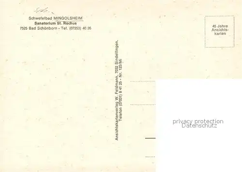 AK / Ansichtskarte Mingolsheim Schwefelbad Sanatorium St. Rochus Restaurant Kapelle Hallenbad Mingolsheim