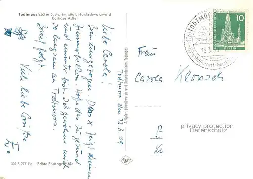 AK / Ansichtskarte Todtmoos Kurhaus Adler Todtmoos
