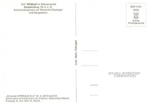 AK / Ansichtskarte Wildbad_Schwarzwald Sommerberghotel mit Waldcafe Riexinger und Bergstation Fliegeraufnahme  Wildbad_Schwarzwald