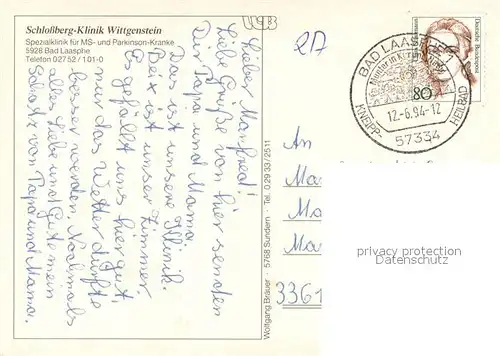 AK / Ansichtskarte Bad_Laasphe Schlossberg Klinik Wittgenstein Bad_Laasphe