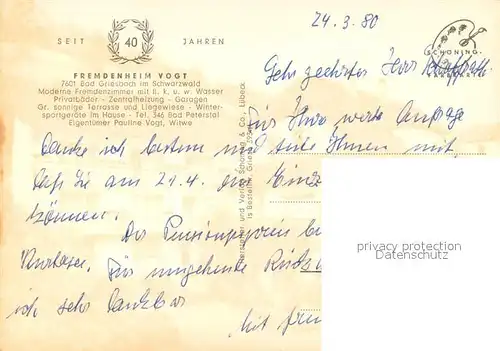 AK / Ansichtskarte Bad_Griesbach_Schwarzwald  Fremdenheim Vogt Bad_Griesbach
