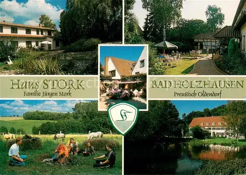 AK / Ansichtskarte Bad_Holzhausen_Luebbecke Haus Stork Freiterrasse Liegewiese Teich Bad_Holzhausen_Luebbecke