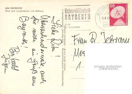 AK / Ansichtskarte Bayreuth Luitpoldplatz und Rathaus Bayreuth