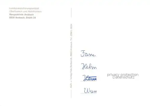 AK / Ansichtskarte Ansbach_Mittelfranken LVA Ober und Mittelfranken Rangauklinik Details Ansbach Mittelfranken