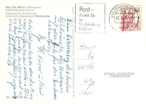 AK / Ansichtskarte Bad_Toelz Altstadt mit Marktstrasse und Denkmal Bad_Toelz