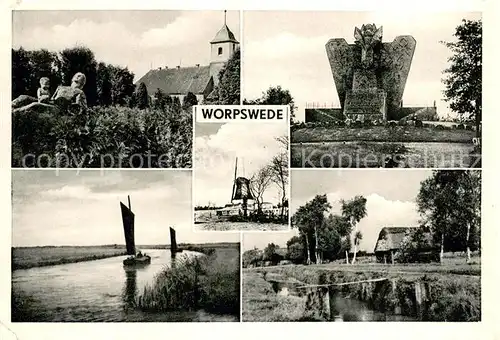 AK / Ansichtskarte Worpswede Teilansichten Kirche Denkmal Partie am Wasser Worpswede