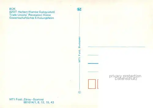 AK / Ansichtskarte Buek_Buekfuerdoe_Bad Szot Warnke Gyogyuedueloe Gewerkschaftliches Erholungsheim Buek_Buekfuerdoe_Bad