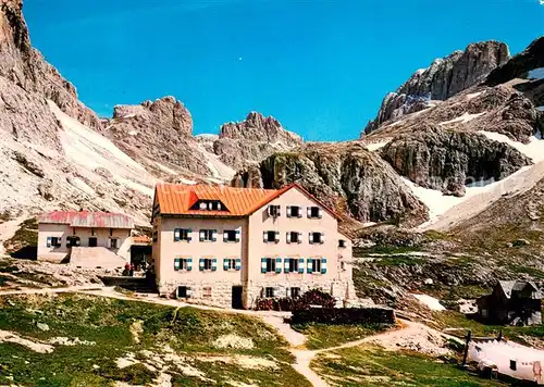 AK / Ansichtskarte Pozza_di_Fassa Kesselkogel mit Schutzhuette Vajolet Rosengartengruppe Dolomiten Pozza_di_Fassa