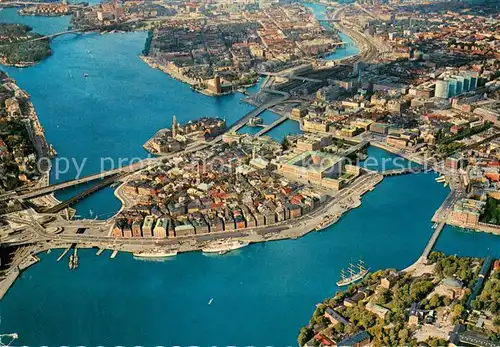 AK / Ansichtskarte Stockholm City on the water in the centre the Old Town aerial view Stockholm