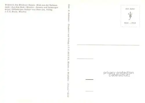 AK / Ansichtskarte Minden_Westfalen Westwerk des Mindener Doms Blick aus der Rathauslaube Buch Formen und Leistungen seiner 1000jaehrigen Kulturvon Peter Leo Minden_Westfalen