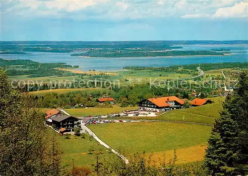 AK / Ansichtskarte Bernau_Chiemsee Panorama Luftkurort Blick ueber Saiserhof und Saiseralm Chiemsee Herreninsel Bernau Chiemsee