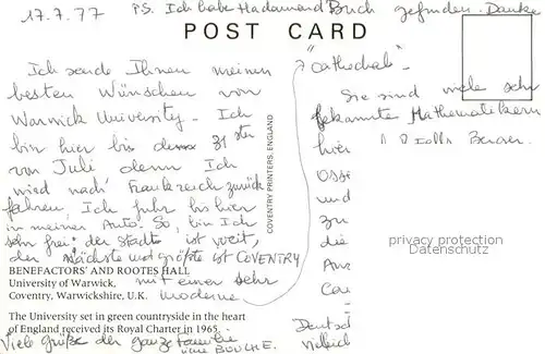 AK / Ansichtskarte Warwick Benefactors and Rootes Hall University of Warwick 