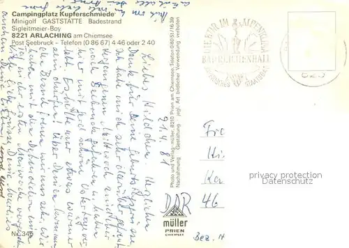 AK / Ansichtskarte Arlaching Campingplatz Kupferschmiede Badestrand Maibaum Kirche Gasthof Windsurfen Arlaching