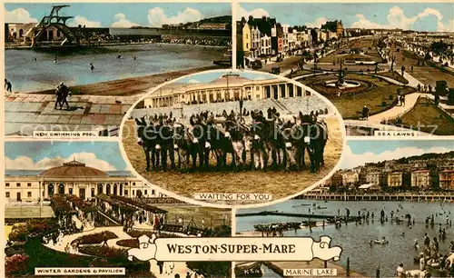 AK / Ansichtskarte Weston super Mare_North_Somerset New Swimming Pool Winter Gaardens and Pavilion Sea Lawne Marine Lake 