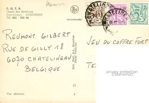 AK / Ansichtskarte Anseremme FGTB Castel des Syndicats Pont a Lesse Vue aerienne Anseremme