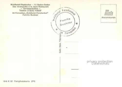 AK / Ansichtskarte Baden Baden Waldhotel Fischkultur Forellenhof Baden Baden