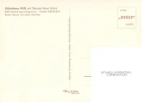 AK / Ansichtskarte Rottach Egern Gaestehaus Hoess mit Slezak Haus am Tegernsee Segeln Bootshaeuser Huber Karte Rottach Egern
