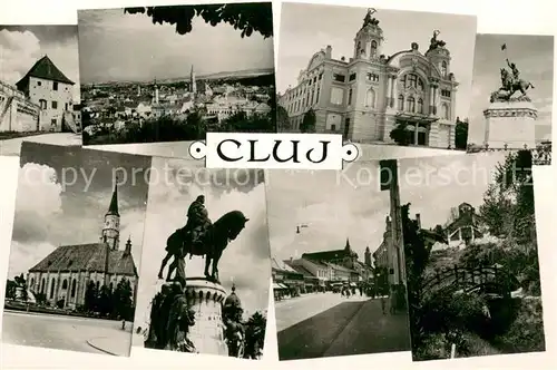 AK / Ansichtskarte Cluj Napoca_Klausenburg_Kolozsvar Teilansichten Kirchen Reiterstandbild 