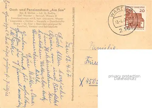 AK / Ansichtskarte Warder_Segeberg Gast und Pensionshaus Am See Gastraum Liegewiese Warder Segeberg