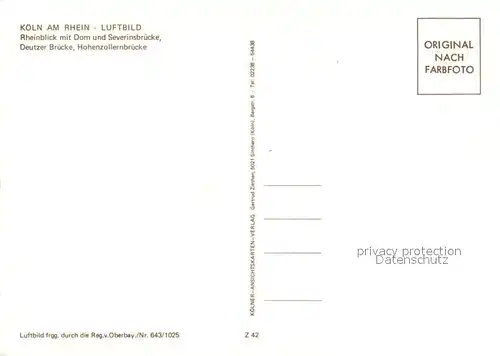 AK / Ansichtskarte Koeln_Rhein Fliegeraufnahme mit Rhein Dom und Severinsbruecke Deutzer Bruecke und Hohenzollernbruecke Koeln_Rhein