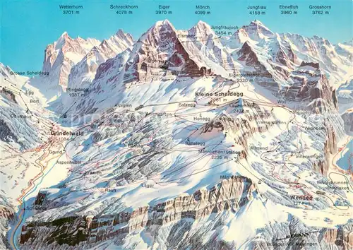 AK / Ansichtskarte Grindelwald Jungfraugebiet mit Kleine Scheidegg und Wengen Grindelwald