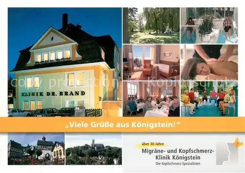 AK / Ansichtskarte Koenigstein_Taunus Migraene und Kopfschmerz Klink Koenigstein Wassertreten Zimmer Massage Speisesaal Gruppentherapie Koenigstein_Taunus