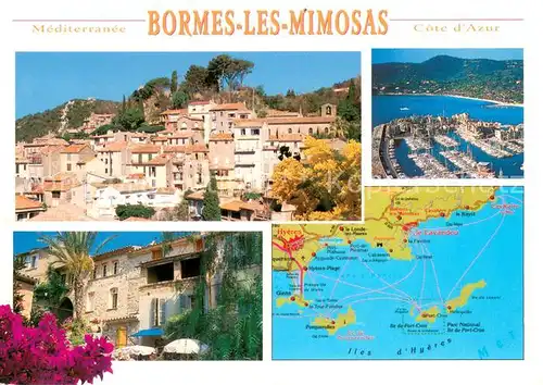 AK / Ansichtskarte Bormes les Mimosas Ortsansicht Hafen Ortsmotiv Gebietskarte Bormes les Mimosas