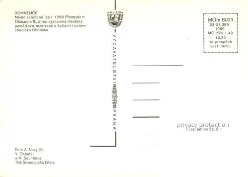 AK / Ansichtskarte Domazlice Stadtpanorama Kirche Stadttor Modernes Gebaeude Domazlice