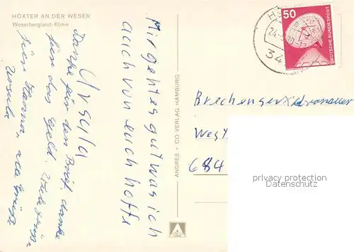AK / Ansichtskarte Hoexter_Weser Weserbergland Klinik Hoexter Weser
