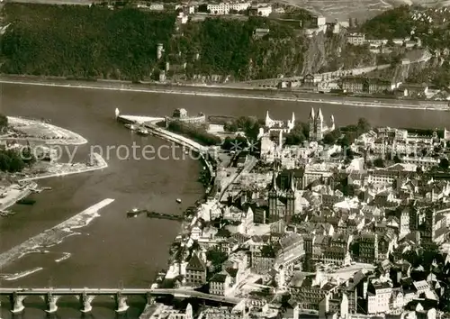 AK / Ansichtskarte Koblenz_Rhein Fliegeraufnahme mit Festung Ehrenbreitstein Koblenz_Rhein