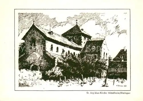 AK / Ansichtskarte Mittelheim_Rheingau St. Aegidius Kirche Kuenstlerkarte Mittelheim Rheingau
