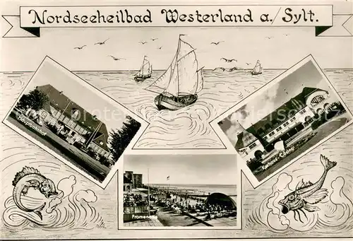 AK / Ansichtskarte Westerland_Sylt Hauptbahnhof Promenade Konzertpavillon Kurhaus Casino Nordseeheilbad Westerland_Sylt