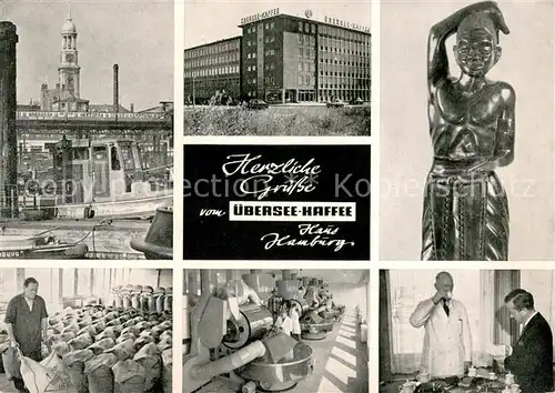 AK / Ansichtskarte Hamburg uebersee Kaffee Haus Hamburg Statue Hafen Michel Hamburg