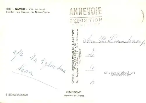 AK / Ansichtskarte Namur_sur_Meuse Vue aerienne Institut des Soeurs de Notre Dame Namur_sur_Meuse