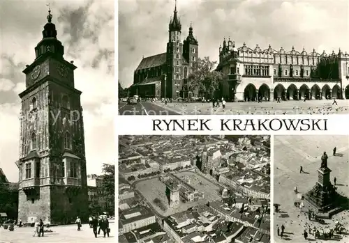 AK / Ansichtskarte Krakow_Krakau Wieza Raatuszowa Kosciol Mariacki Widok ogolny Pomnik Adama Mickiewicza Krakow Krakau