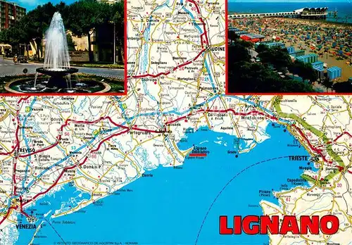 AK / Ansichtskarte Lignano Springbrunnen Strand Strassenkarte Kueste Lignano
