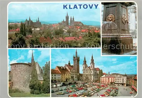 AK / Ansichtskarte Klatovy_Klattau Stadtpanorama Kirchen Zentrum Brunnen 