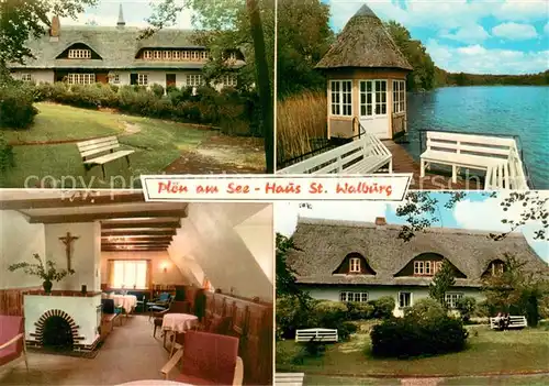 AK / Ansichtskarte Ploen_See Haus St. Walburg Gastraum Bootssteg Pavillon Seenlandschaft Holsteinische Schweiz Ploen_See