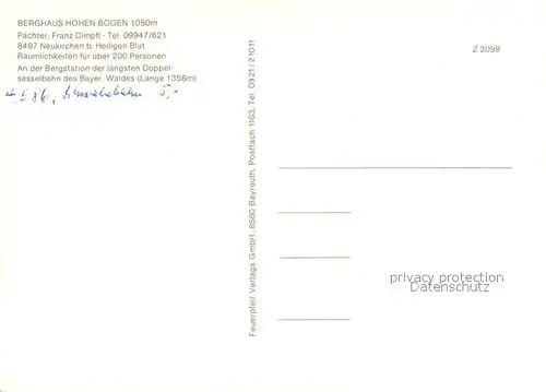 AK / Ansichtskarte Neukirchen_Heilig_Blut Berghaus Hohen Bogen Restaurant Landschaftspanorama Neukirchen_Heilig_Blut