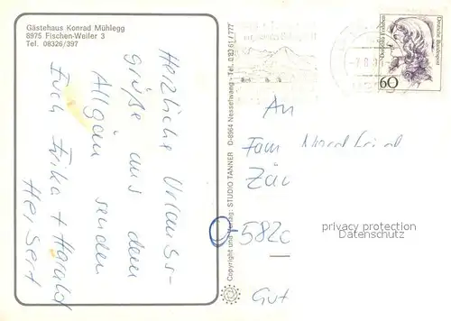 AK / Ansichtskarte Weiler_Fischen Gaestehaus Konrad Muehlegg Weiler_Fischen