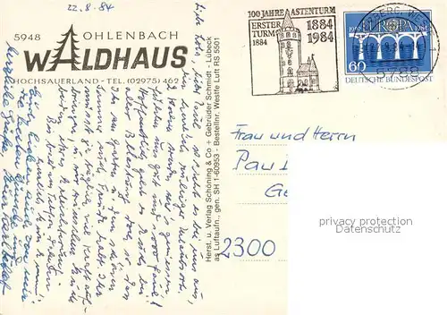 AK / Ansichtskarte Ohlenbach Waldhaus Fliegeraufnahme Ohlenbach