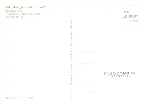 AK / Ansichtskarte Kochel_See 600 Jahre Gasthof zur Post Wandmalerei Huber Karte Nr. 8482 Kochel_See