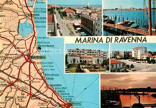 AK / Ansichtskarte Ravenna_Italia Marina Sonnenuntergang am Hafen Strassenkarte Ravenna Italia