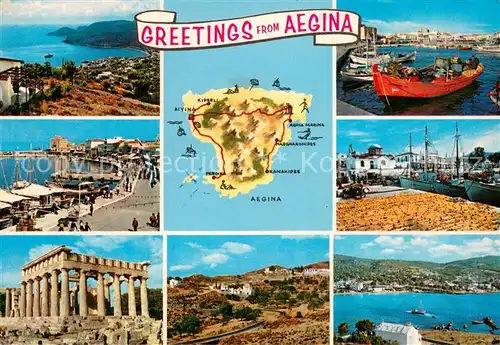 AK / Ansichtskarte Aegina_Egina Kuestenpanorama Hafen Tempel Ruinenstaette Aegina Egina