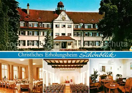 AK / Ansichtskarte Schwaebisch_Gmuend Christliches Erholungsheim Schoenblick Restaurant Inneres Kirche Schwaebisch Gmuend