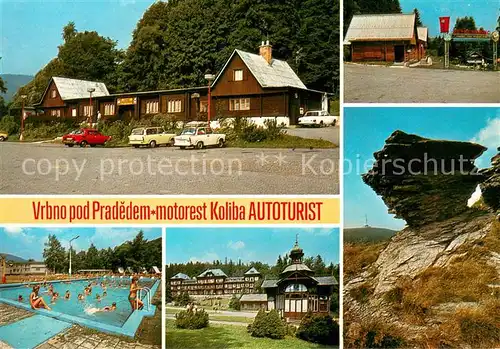 AK / Ansichtskarte Vrbno_pod_Pradedem Motorest Koliba Autoturist Freibad Felsen Vrbno_pod_Pradedem