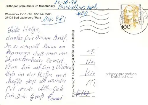 AK / Ansichtskarte Bad_Lauterberg Orthopaedische Klinik Dr. Muschinsky Bad_Lauterberg