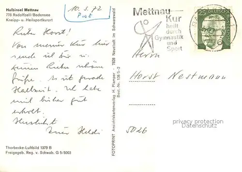 AK / Ansichtskarte Radolfzell_Bodensee Halbinsel Mettnau Fliegeraufnahme Radolfzell Bodensee