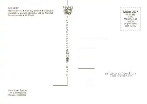 AK / Ansichtskarte Mikulov_Nikolsburg_Suedmaehren Neue Siedlungen Stadtpanorama Schloss Rote Armee Platz Obri sud Mikulov_Nikolsburg